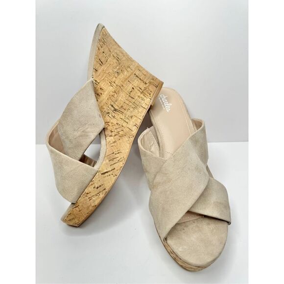 Charles David Wedge Sandals Womens Size 12 Tan Crisscross Slip On Heels - Picture 8 of 10